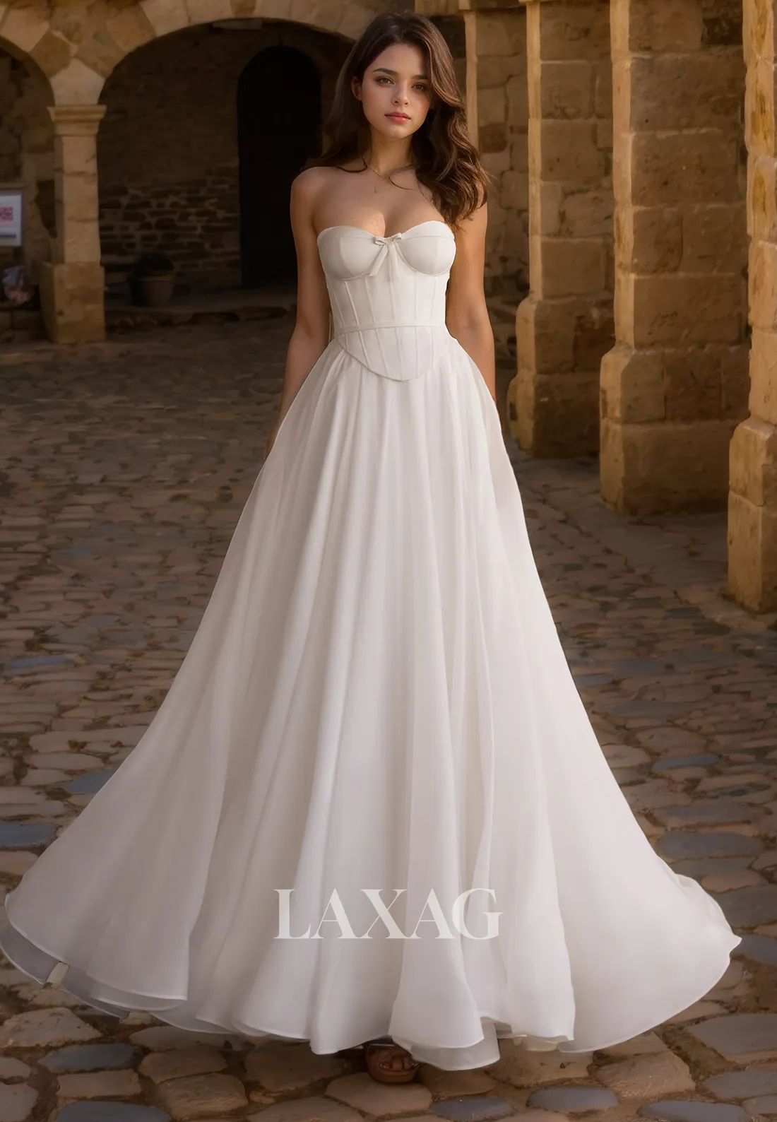 A-Line Sweetheart Chiffon Elegant Wedding Dress with Train