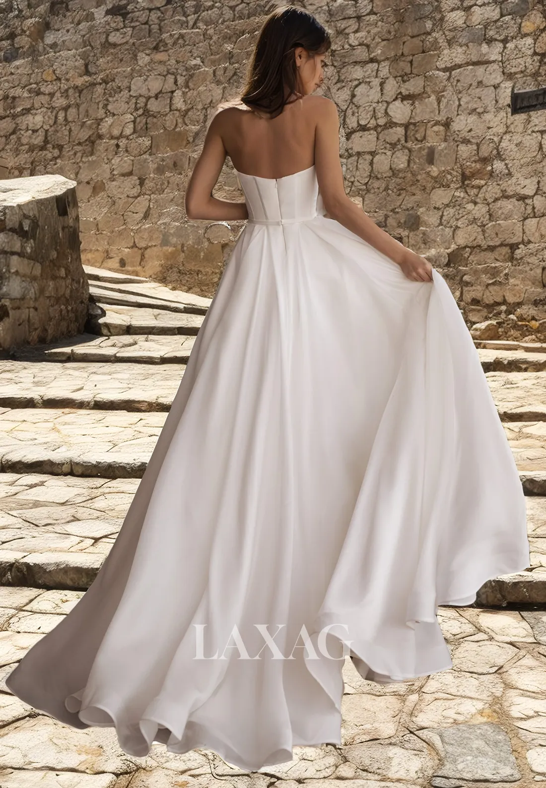 A-Line Sweetheart Chiffon Elegant Wedding Dress with Train