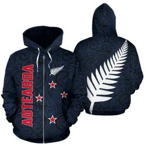 Aotearoa Zip-Up Hoodie Silver Fern Th5