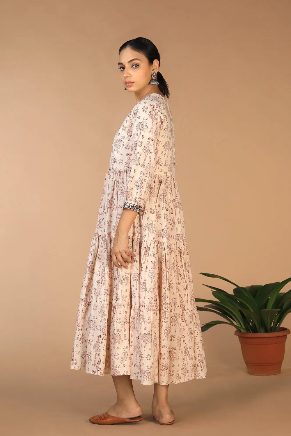 Bagh handblock printed tiered cotton dress