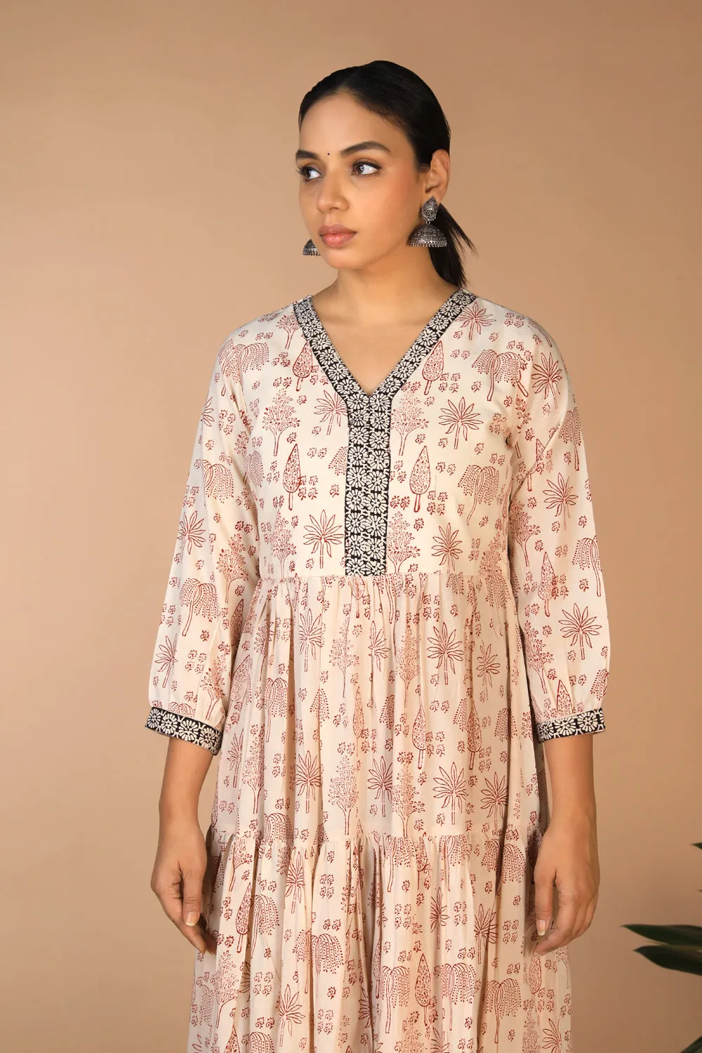 Bagh handblock printed tiered cotton dress