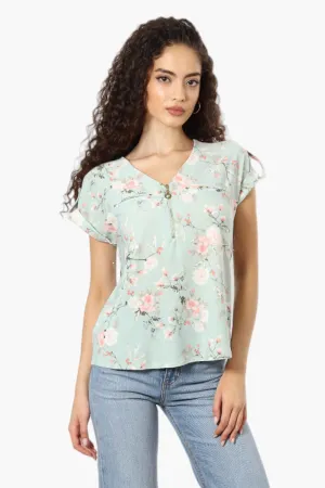 Beechers Brook Floral Half Zip Tee - Mint