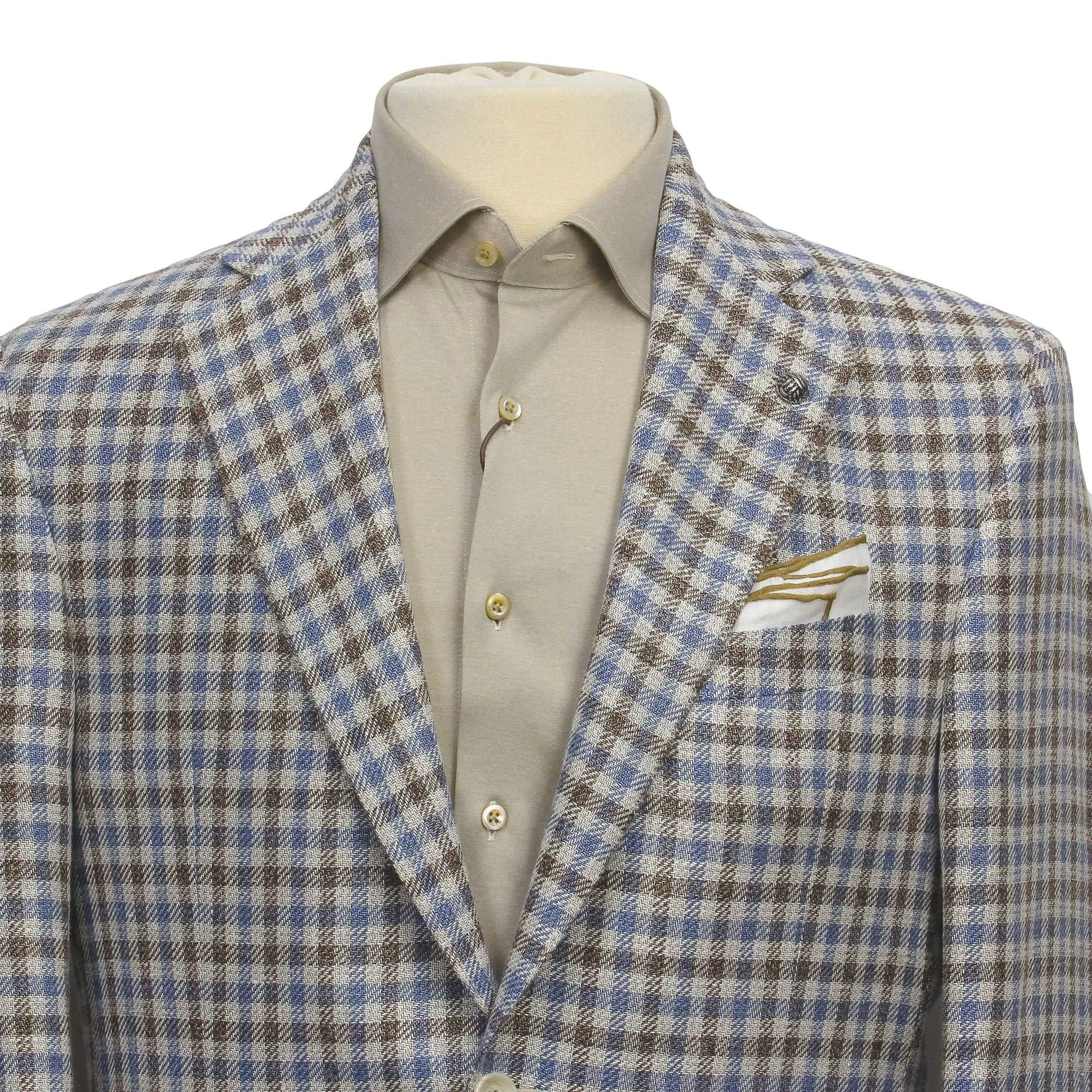 Blue & Brown Check Linen/Silk/Cotton Myles Contemporary Sport Jacket - Jack Victor 1913