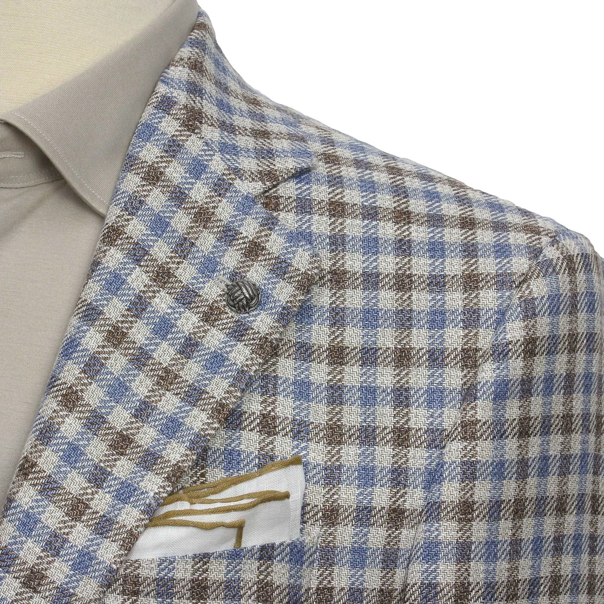 Blue & Brown Check Linen/Silk/Cotton Myles Contemporary Sport Jacket - Jack Victor 1913