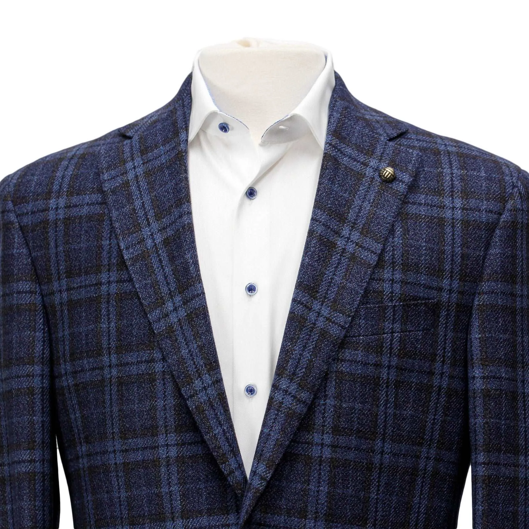 Blue Check Wool Silk Century Classic Fit Sport Coat - Jack Victor 1913 Collection