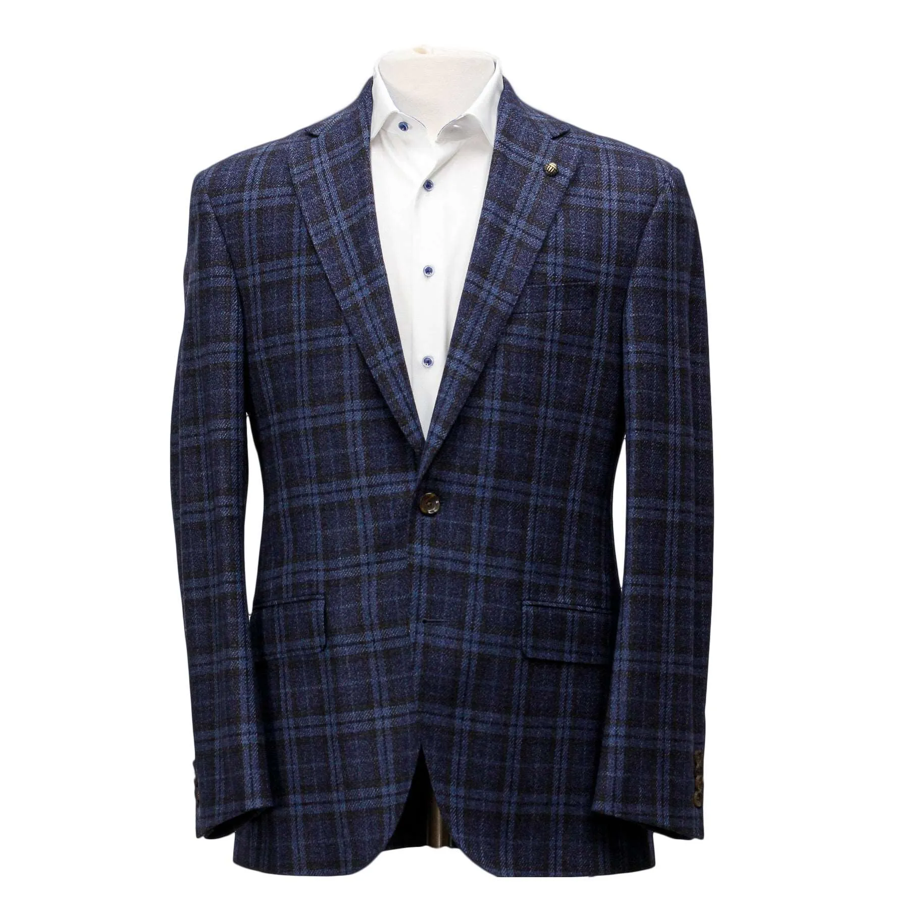 Blue Check Wool Silk Century Classic Fit Sport Coat - Jack Victor 1913 Collection