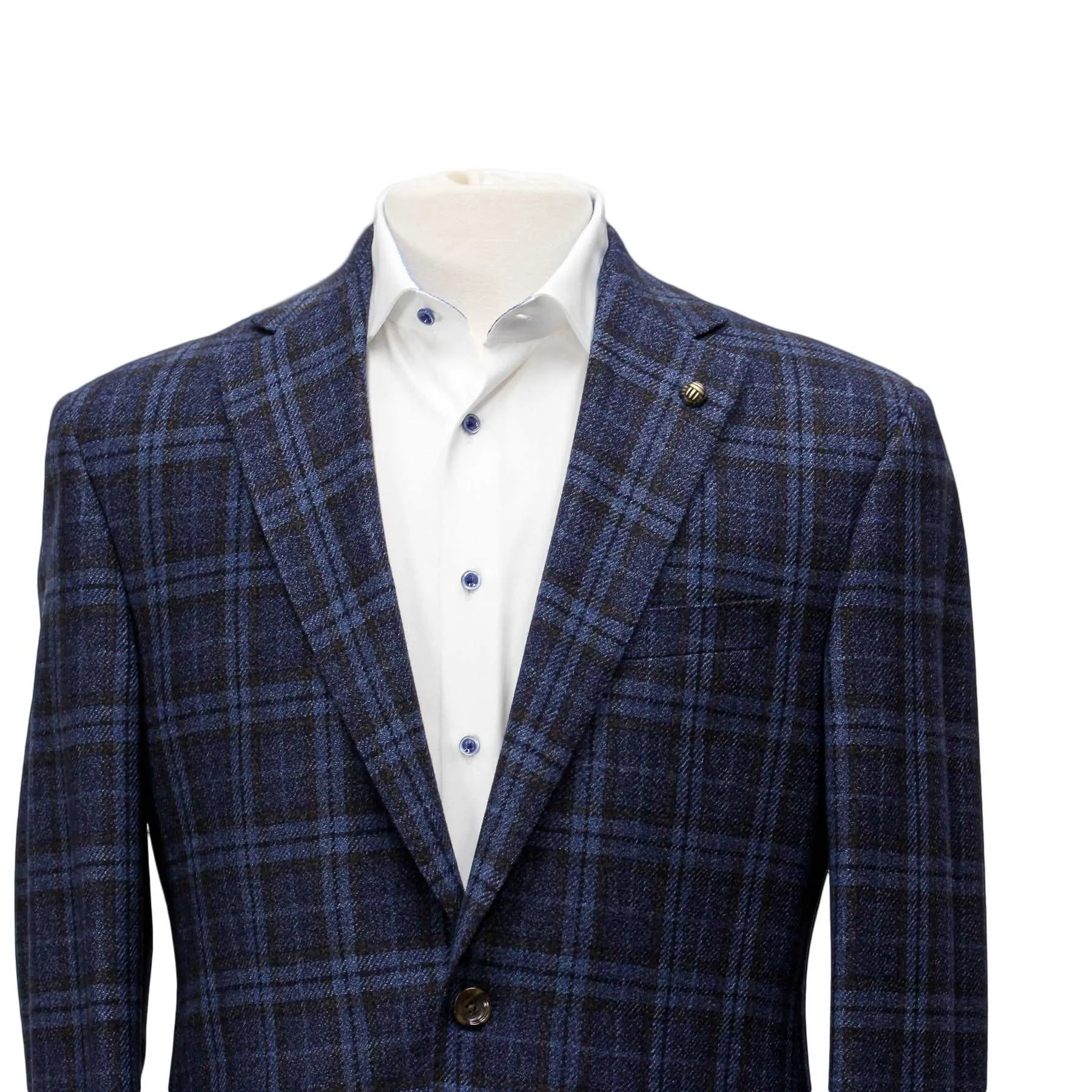 Blue Check Wool Silk Century Classic Fit Sport Coat - Jack Victor 1913 Collection