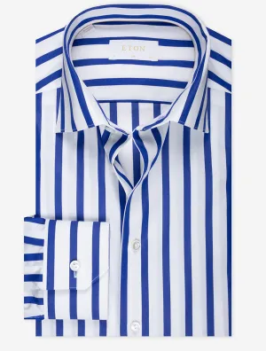 Blue Striped Elevated Poplin Slim Fit Shirt