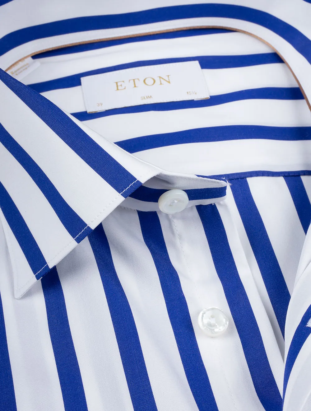 Blue Striped Elevated Poplin Slim Fit Shirt