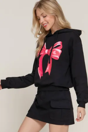 Bow Print Fleece French Terry Hoodie