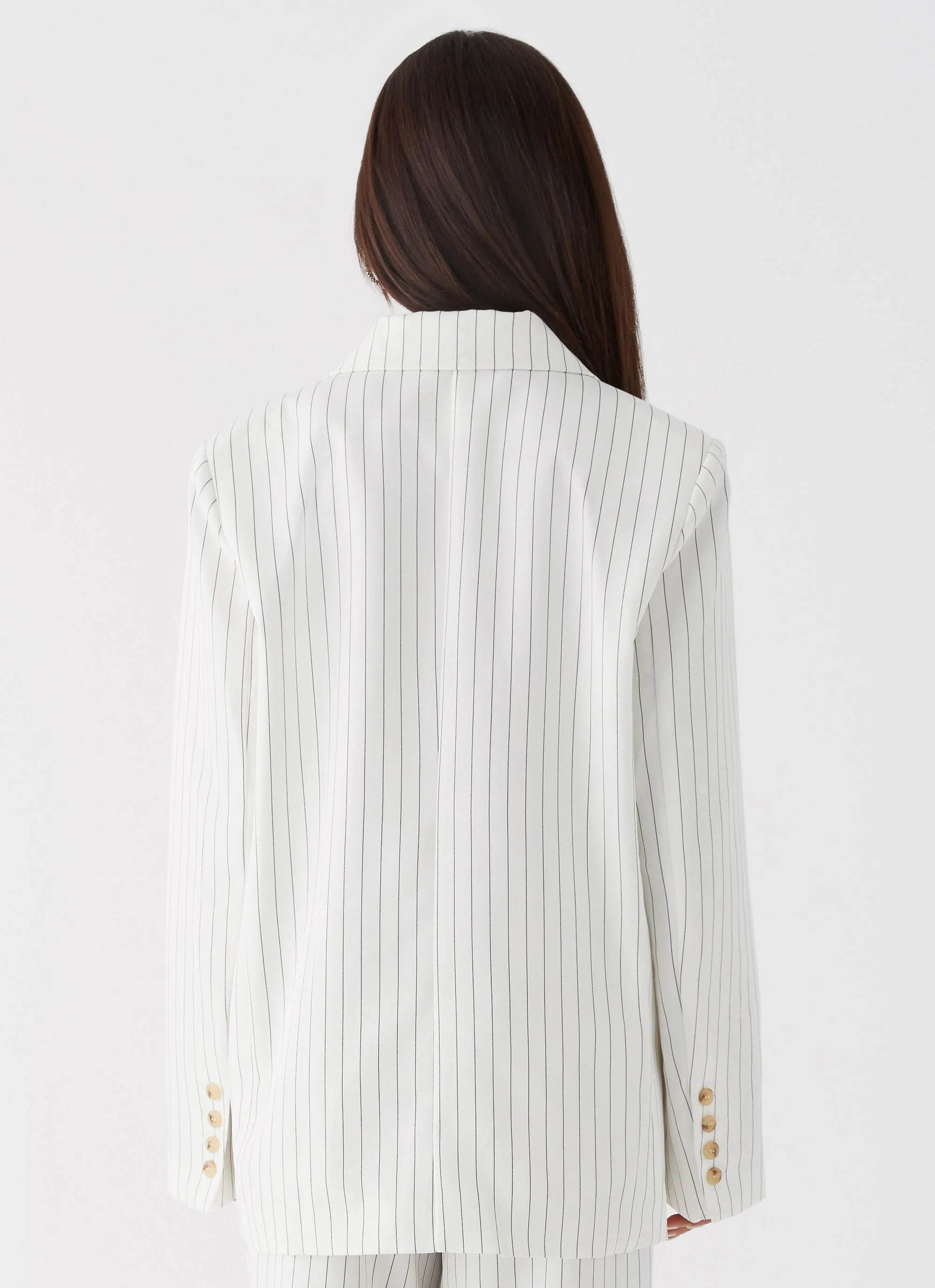 Can't Leave Pinstripe Oversized Blazer - White Pinstripe