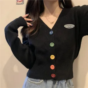 Cardigan for Women Long Sleeve Knitted Sweaters Sweater Cropped Crochet Kawaii V Neck Cardigans Woman Black Tops Cute 2022 Trend