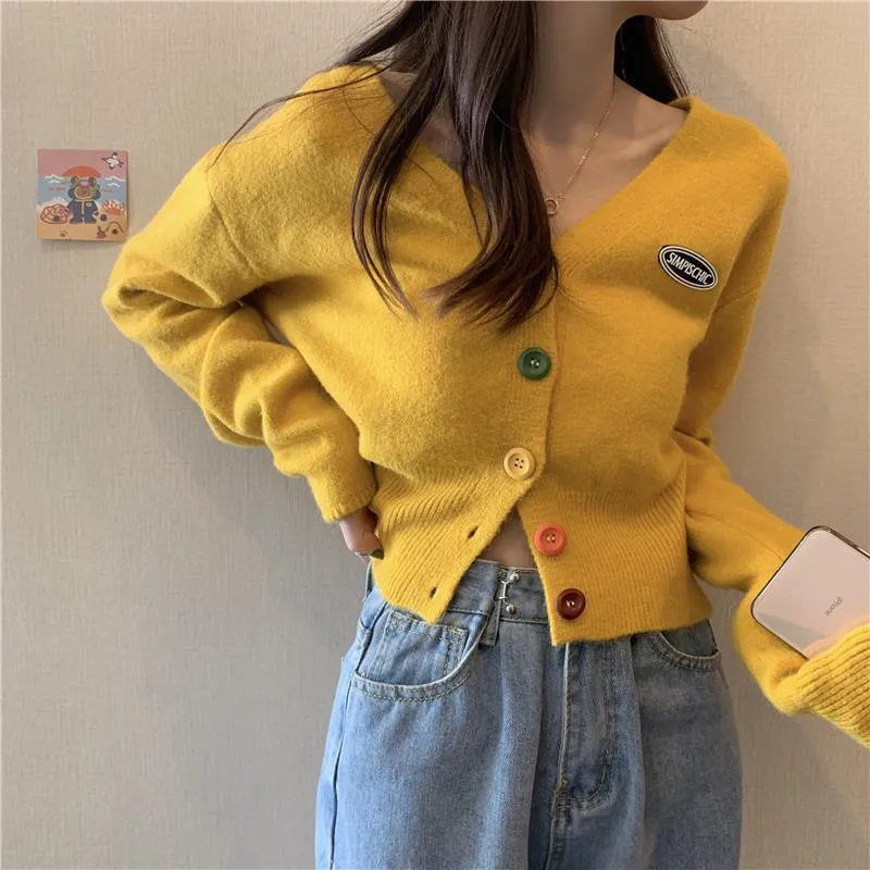 Cardigan for Women Long Sleeve Knitted Sweaters Sweater Cropped Crochet Kawaii V Neck Cardigans Woman Black Tops Cute 2022 Trend