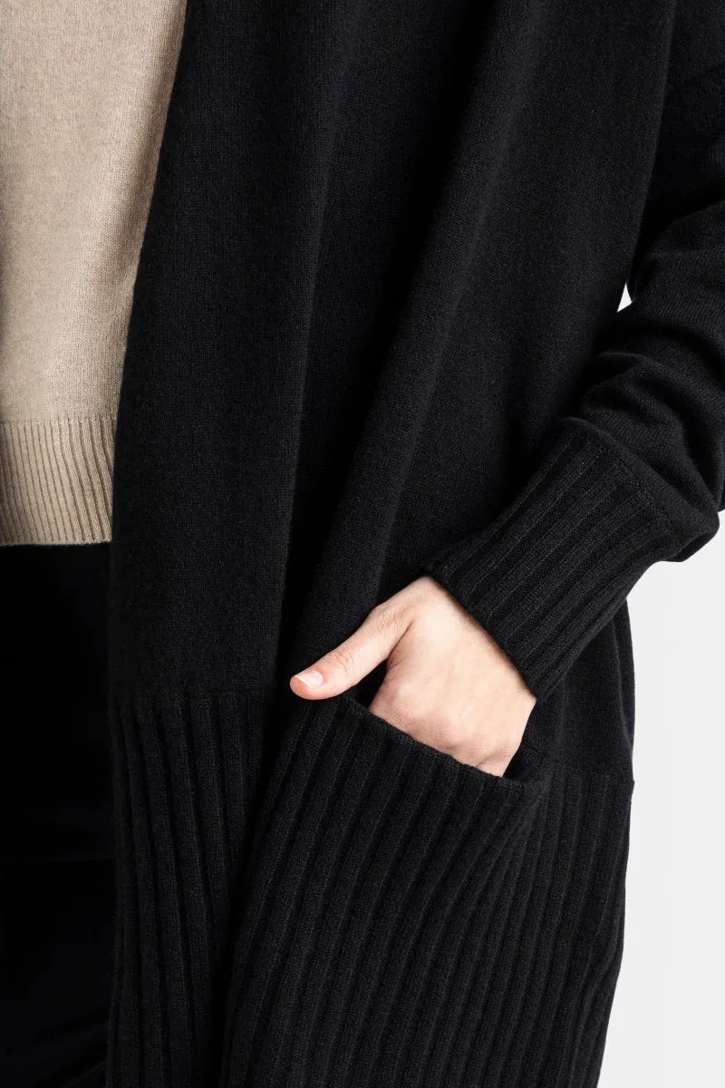 Cashmere Suzanne Draped Cardigan in Black