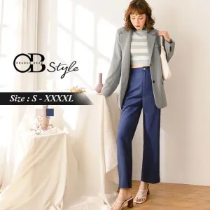 CHIFFON POCKETS SLIM STRAIGHT SUIT PANTS