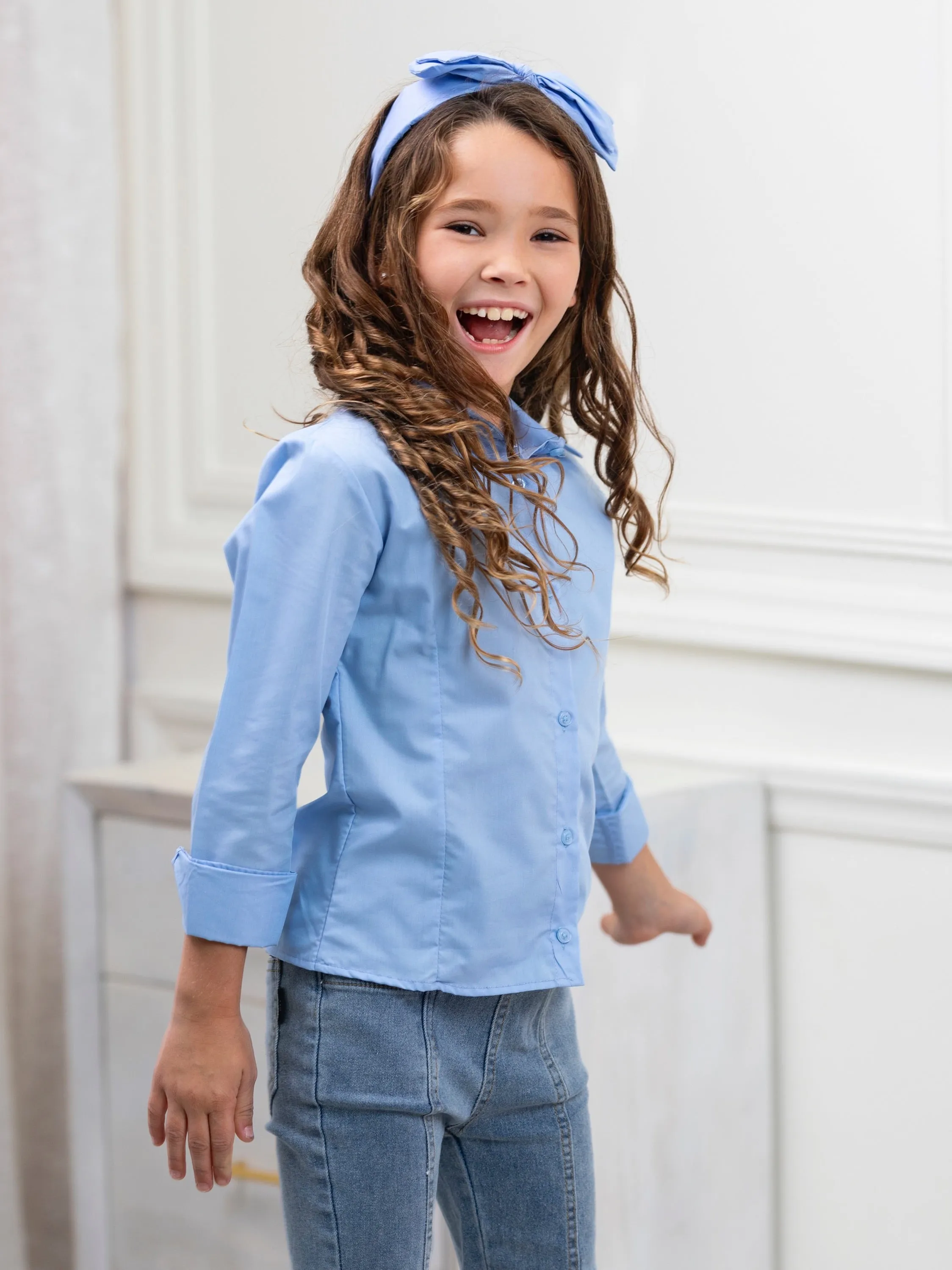 Classic Blue Button-Down Top by Kids Couture