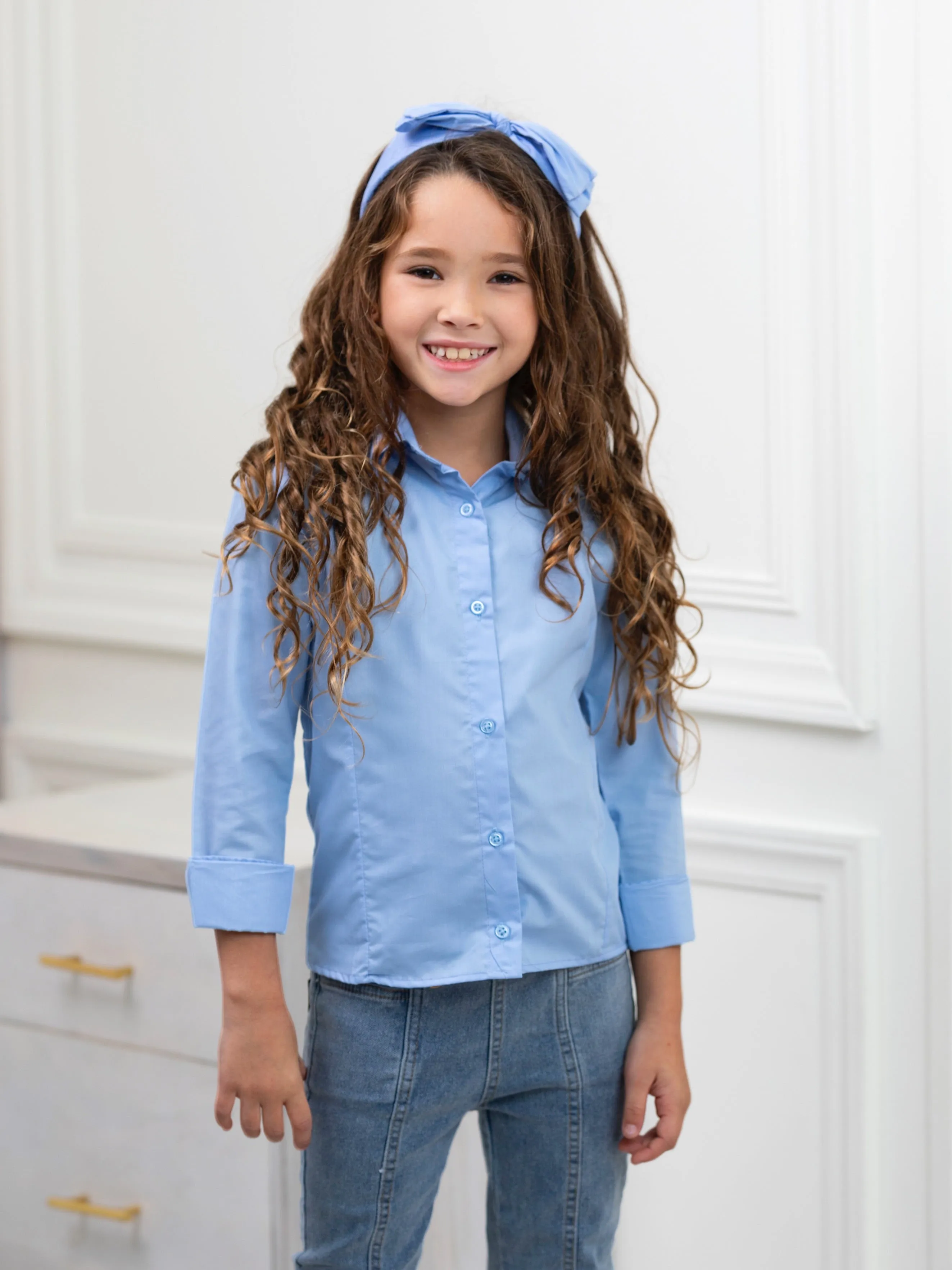 Classic Blue Button-Down Top by Kids Couture