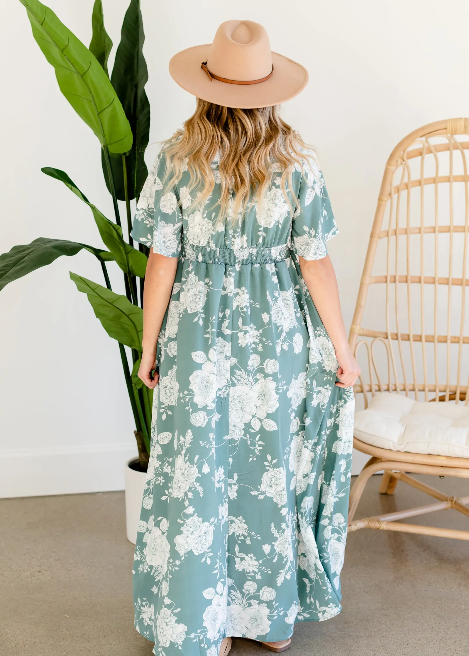 Floral Teal Button Up Maxi Dress