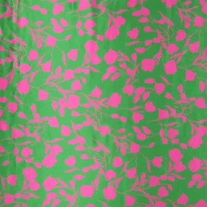 Fuchsia Florals on Green Background Printed Silk Charmeuse Fabric