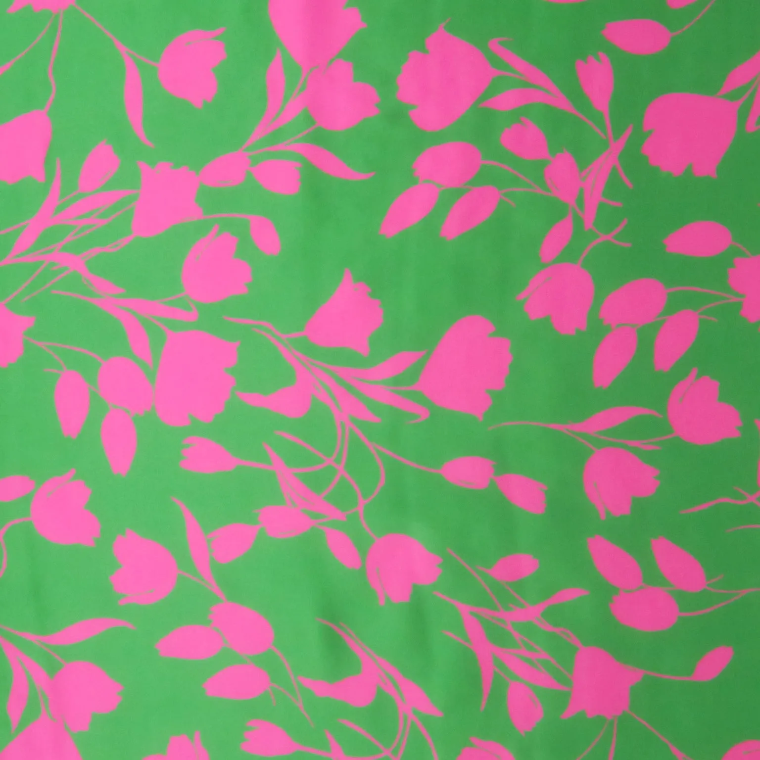 Fuchsia Florals on Green Background Printed Silk Charmeuse Fabric