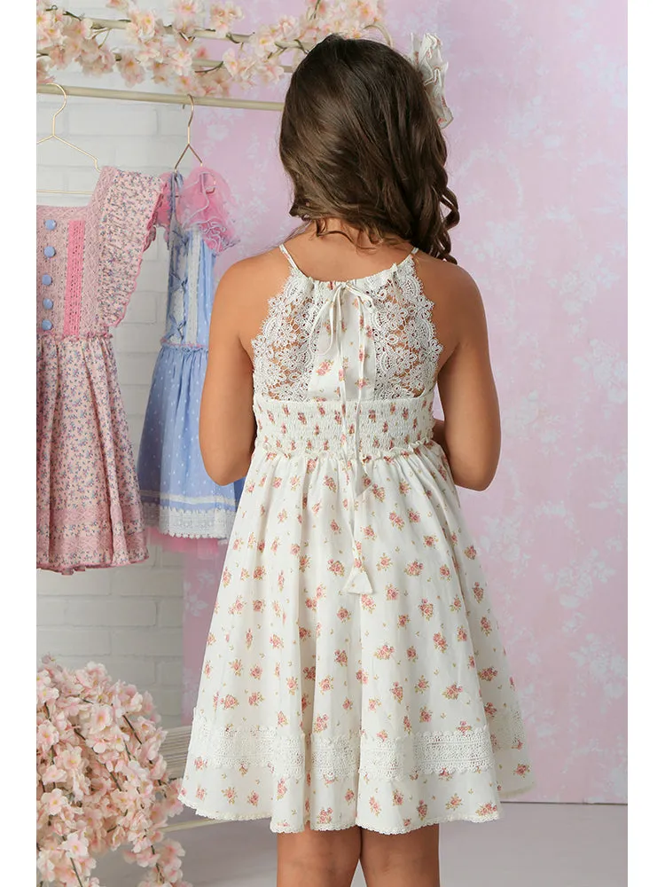 Girls White Floral Flared Knee-Length Poppy Dress 12M-14