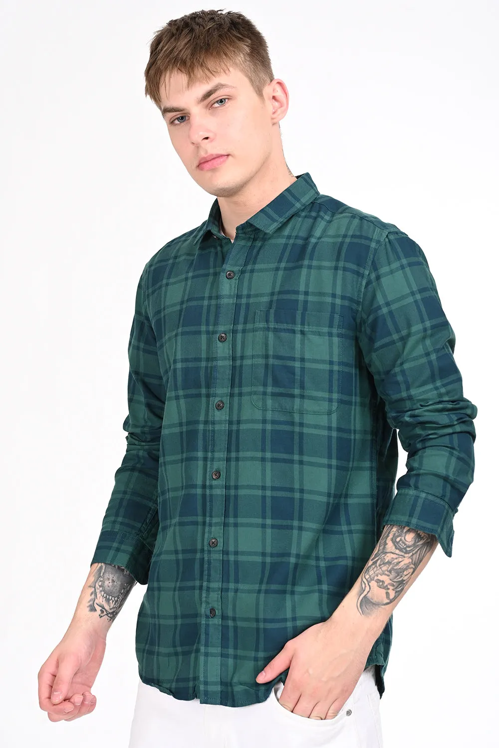 Green Checkered Casual Shirt