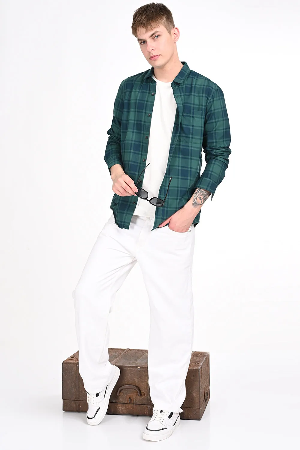 Green Checkered Casual Shirt