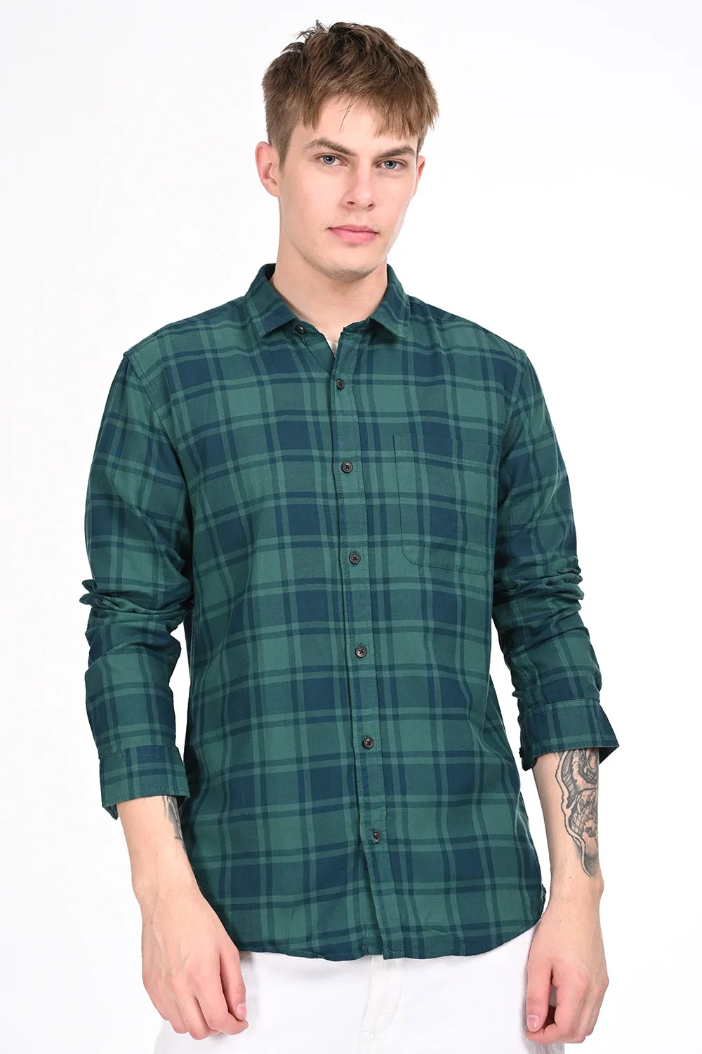 Green Checkered Casual Shirt