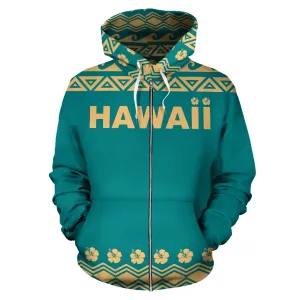 Hawaii Turtle Hibiscus Pattern Zip Up Hoodie Bn04