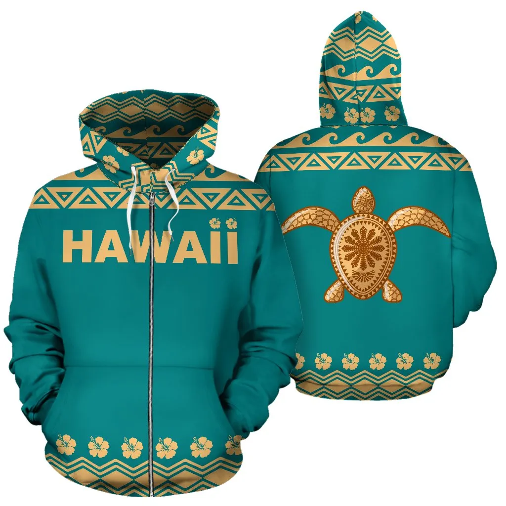 Hawaii Turtle Hibiscus Pattern Zip Up Hoodie Bn04