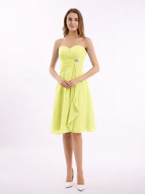 Knee Length Chiffon Dress with Sweetheart Neck-Daffodil