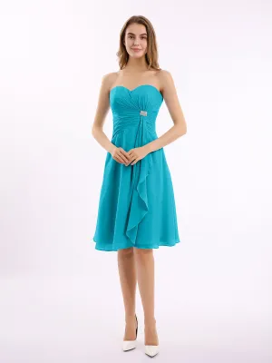 Knee Length Chiffon Dress with Sweetheart Neck-Jade Plus Size