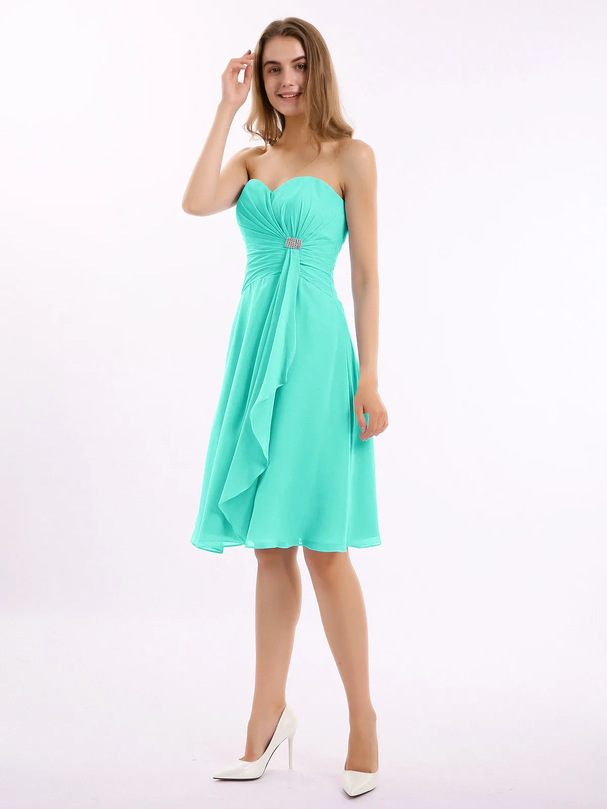 Knee Length Chiffon Dress with Sweetheart Neck-Spa