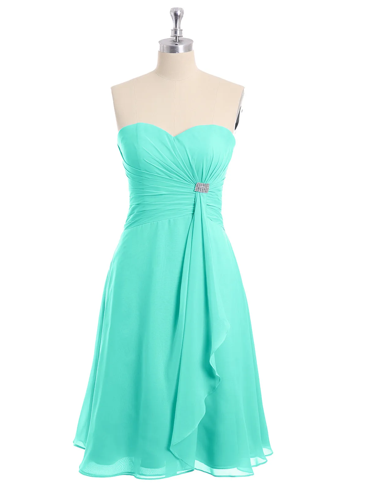 Knee Length Chiffon Dress with Sweetheart Neck-Spa