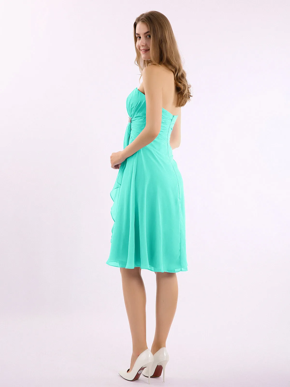 Knee Length Chiffon Dress with Sweetheart Neck-Spa