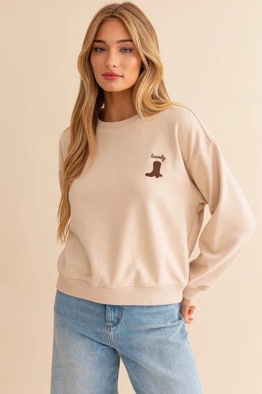 LE LIS " Howdy" Embroidered Autumn Sweatshirt