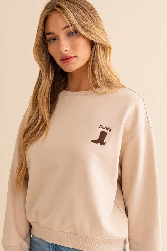 LE LIS " Howdy" Embroidered Autumn Sweatshirt