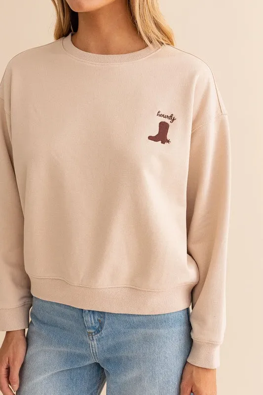 LE LIS " Howdy" Embroidered Autumn Sweatshirt