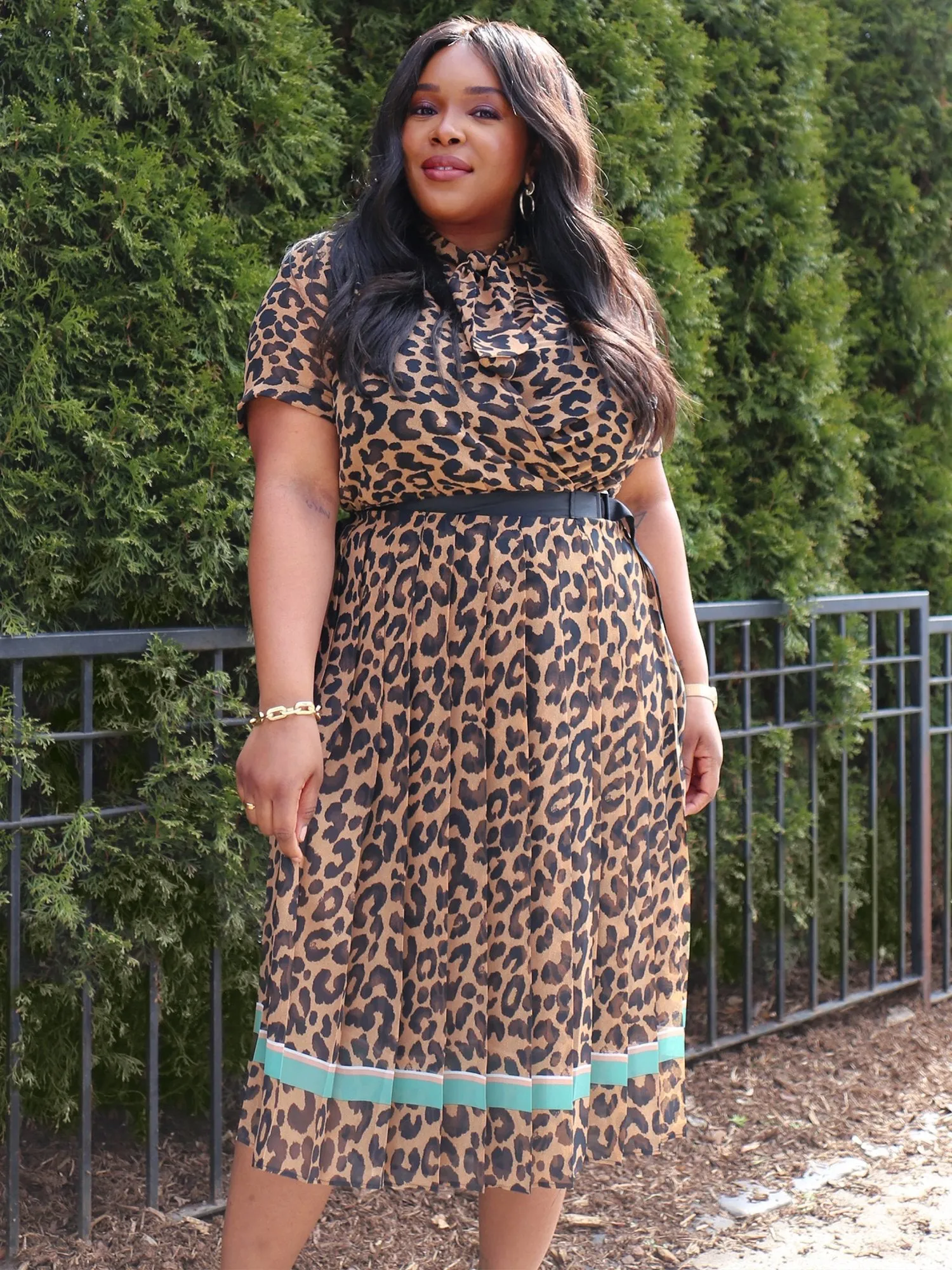 Leopard-Print Pleated Bow-Front Dress - The NY&C Legacy Collection