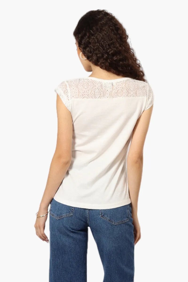 Majora Half Zip Lace Shoulder Tee - White