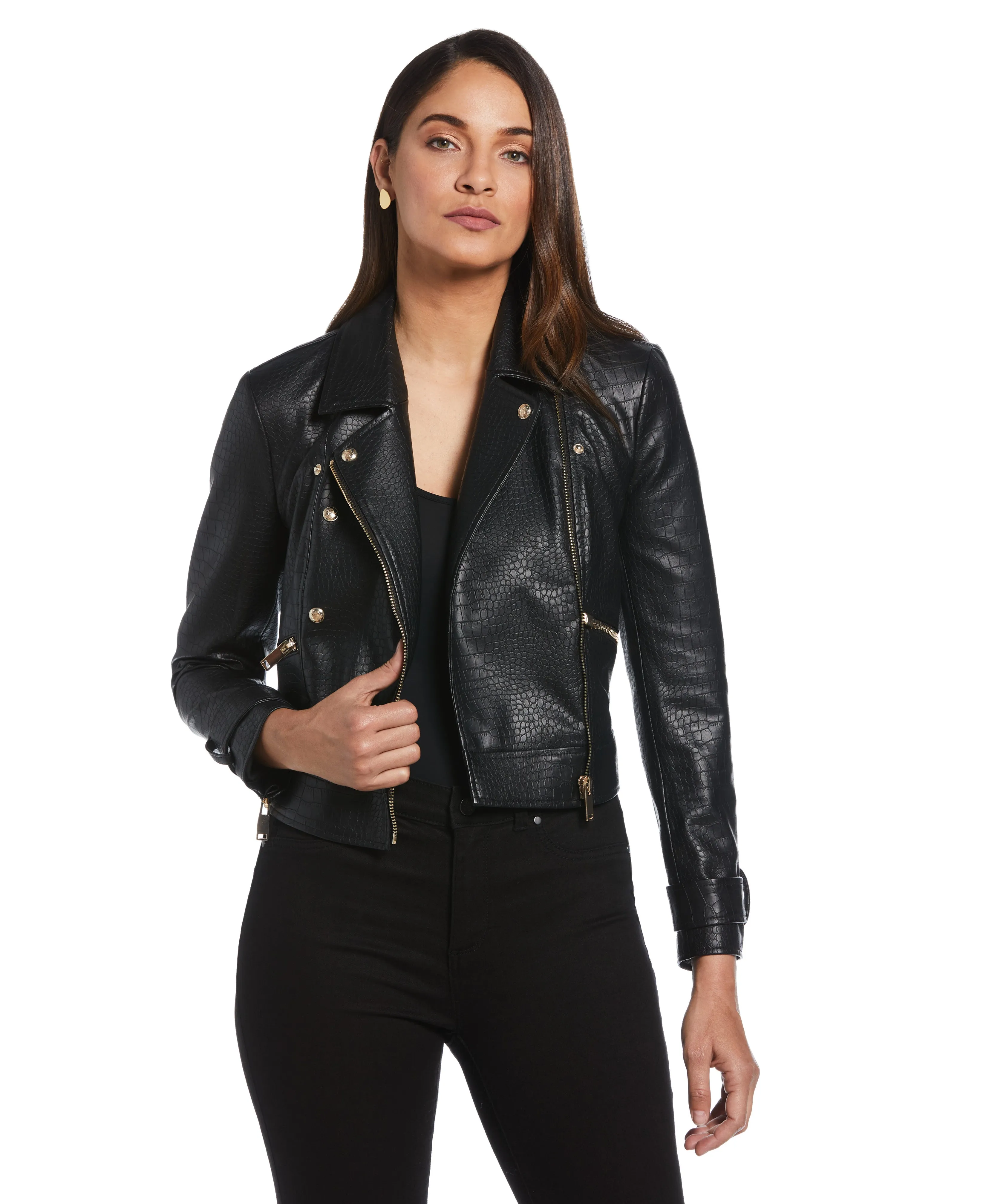 Petite Vegan Leather Moto Jacket