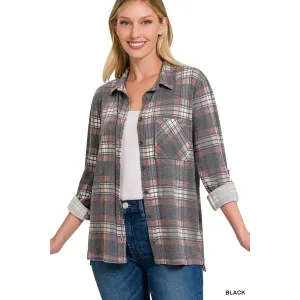 Plaid Roll-up Long Sleeve Shacket