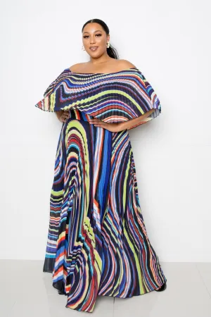 Plus Multi Abstract Stripe Print Flowy Maxi Dress