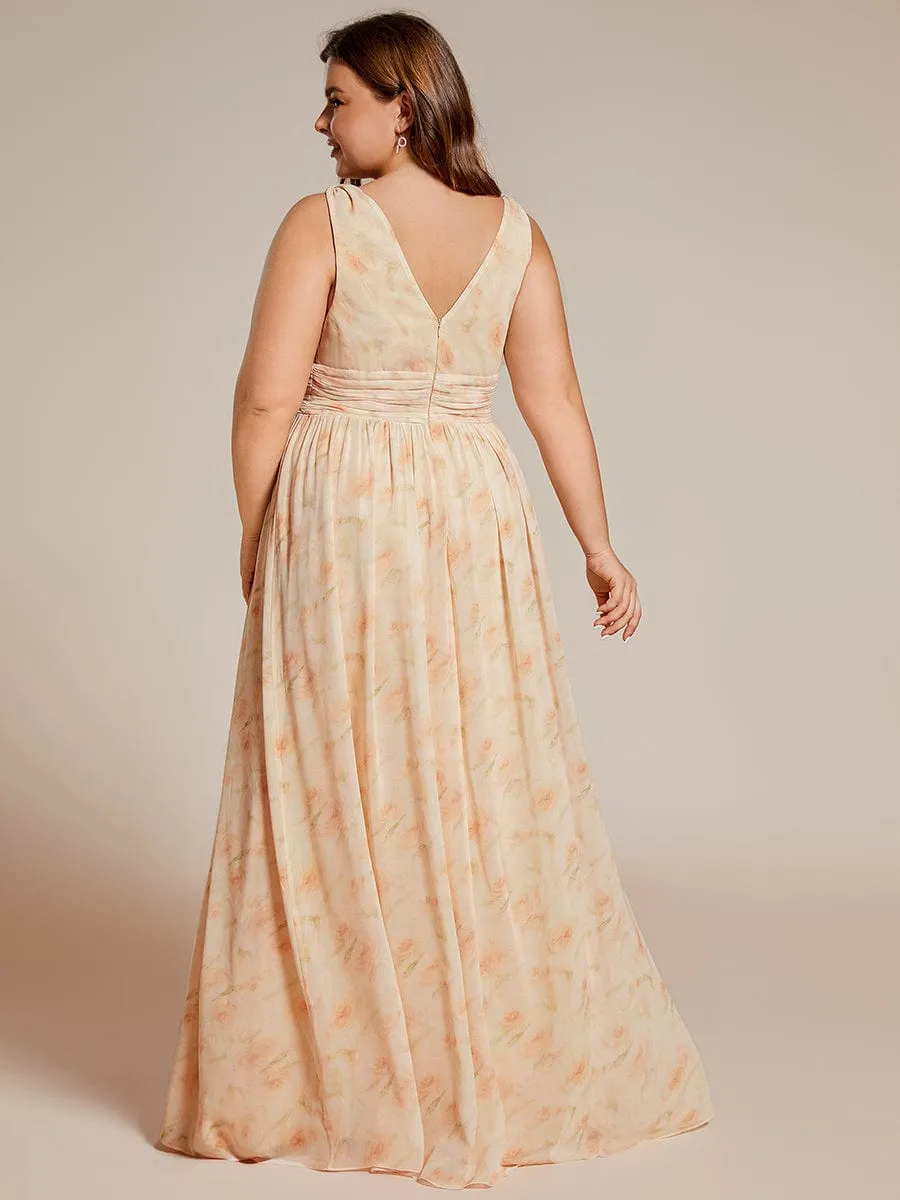 Plus Size Sleeveless V-Neck Chiffon Semi Formal Maxi Dress