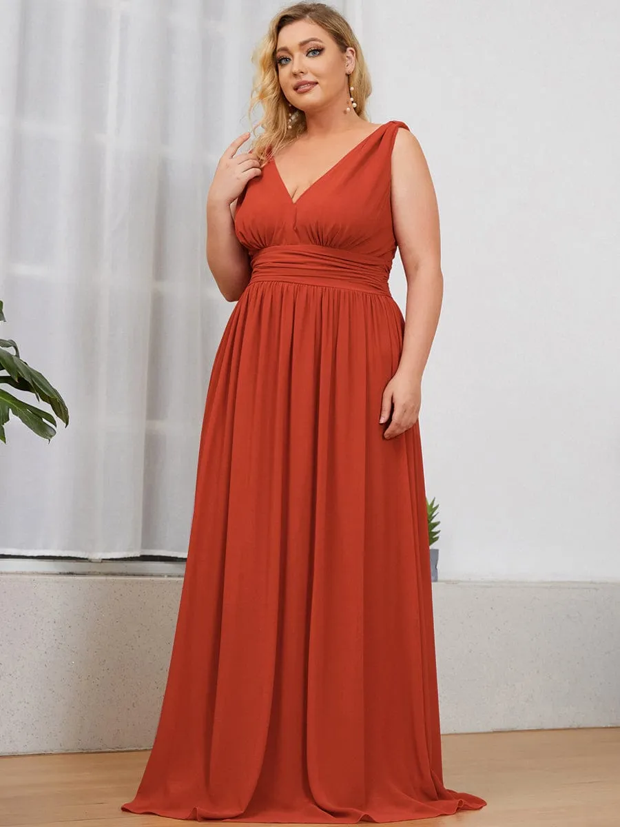 Plus Size Sleeveless V-Neck Chiffon Semi Formal Maxi Dress