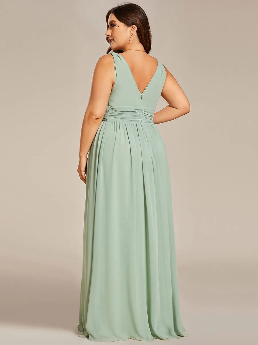 Plus Size Sleeveless V-Neck Chiffon Semi Formal Maxi Dress