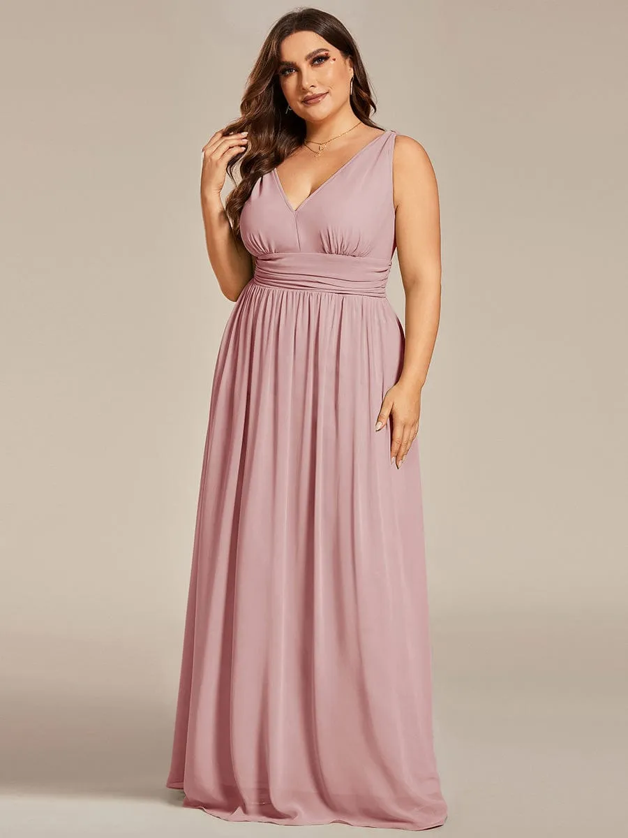 Plus Size Sleeveless V-Neck Chiffon Semi Formal Maxi Dress