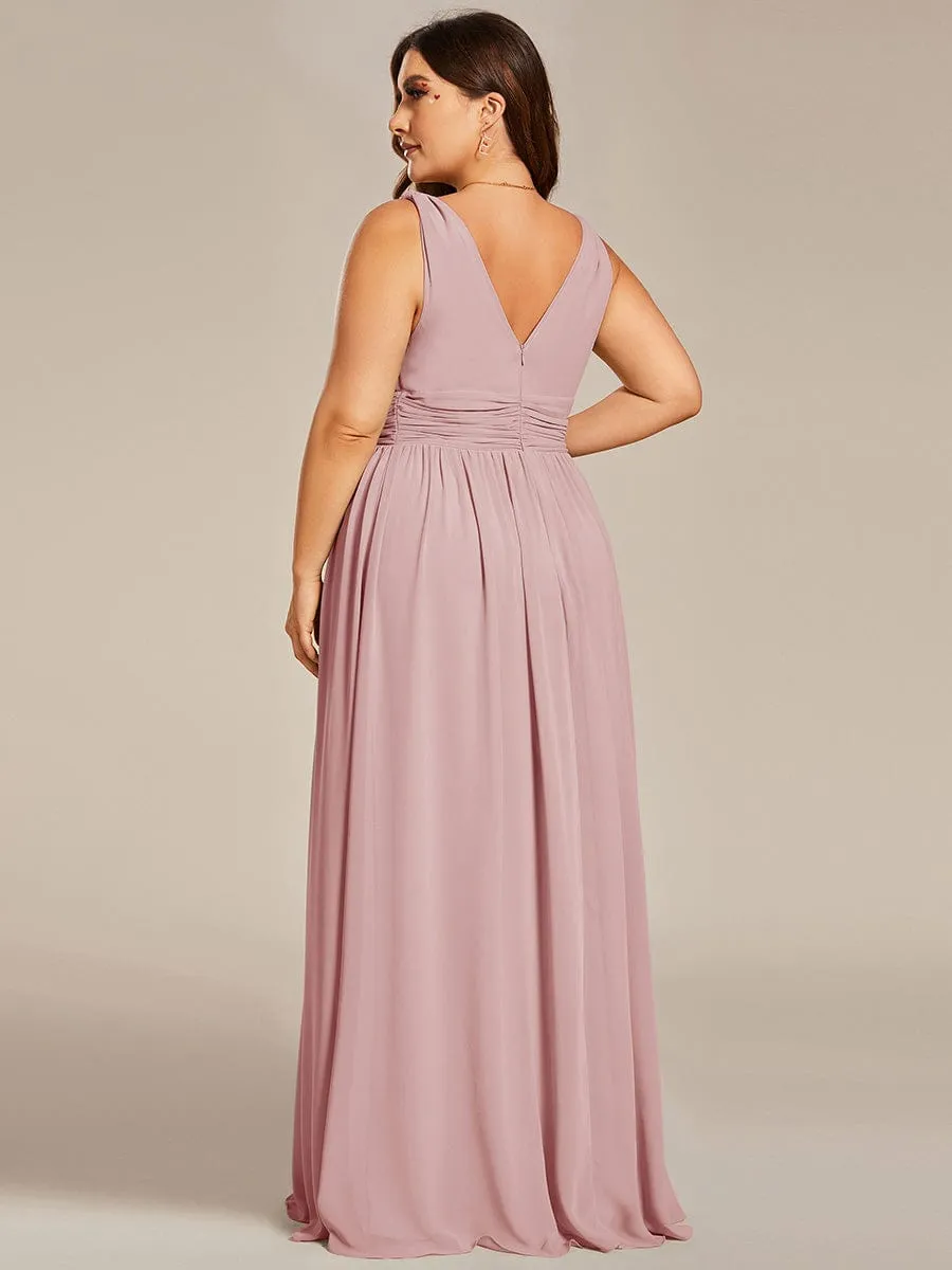 Plus Size Sleeveless V-Neck Chiffon Semi Formal Maxi Dress