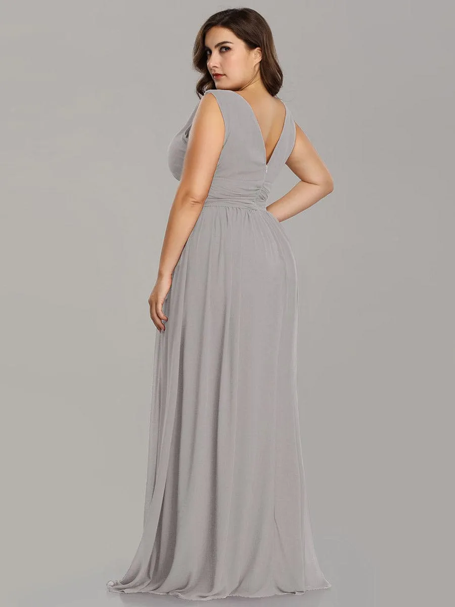 Plus Size Sleeveless V-Neck Chiffon Semi Formal Maxi Dress