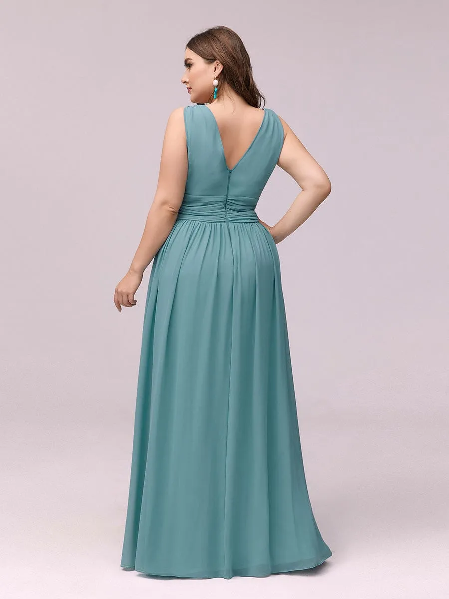 Plus Size Sleeveless V-Neck Chiffon Semi Formal Maxi Dress